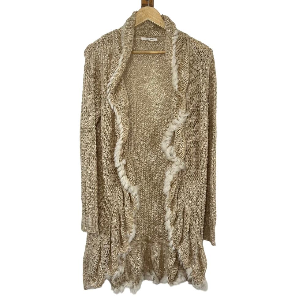 AXES FEMME rabbit‎ fur trim knit open cardigan Womans Medium